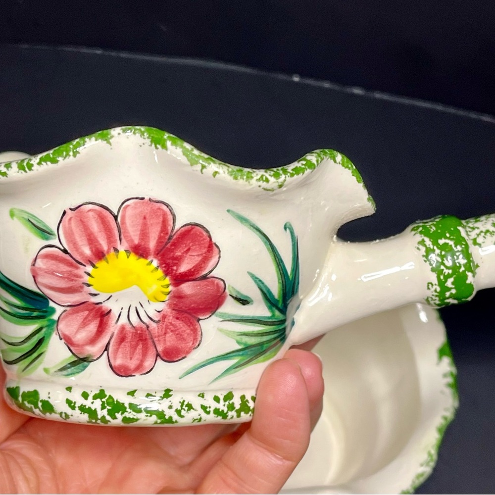 Vintage Italian Hand-Painted Floral Ceramic Sauce/Gravy Boats — Set of 2